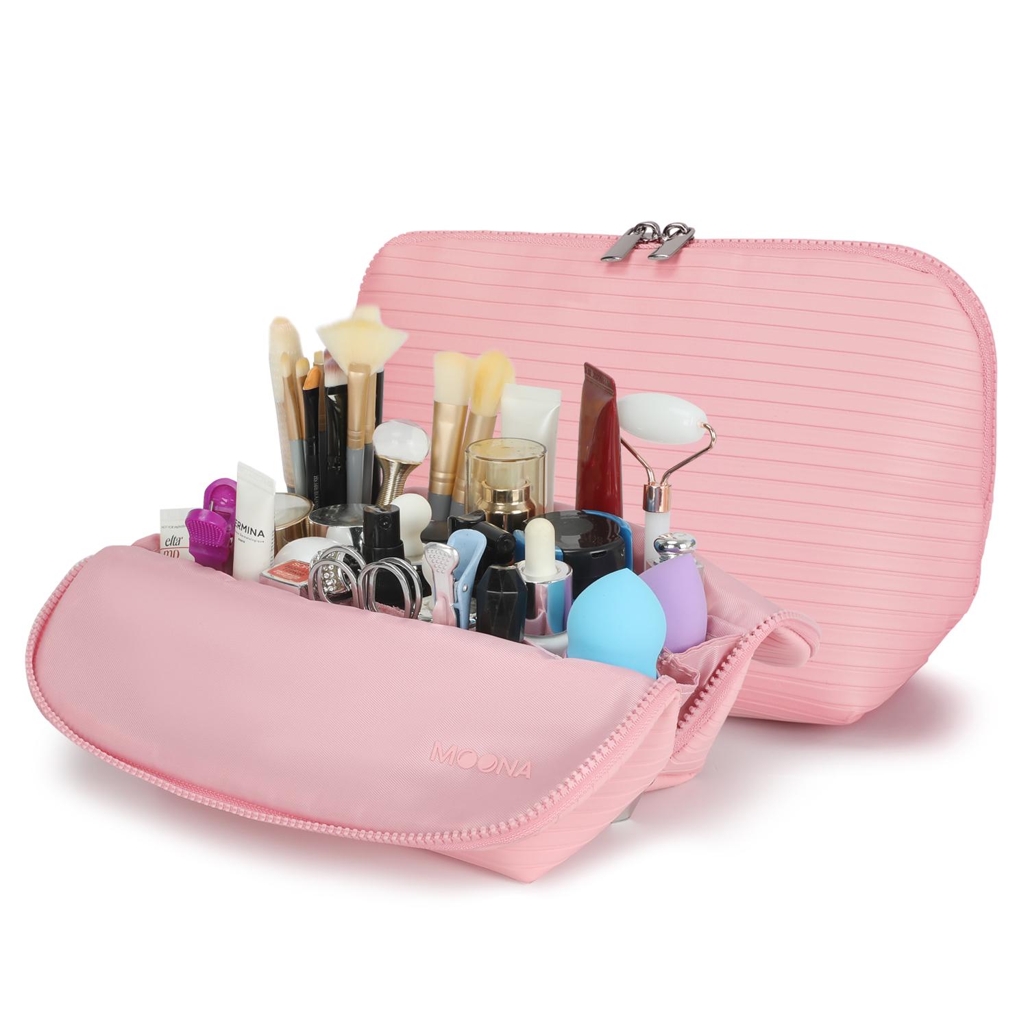 Blush pink Moona Edition compact vegan‑leather makeup bag