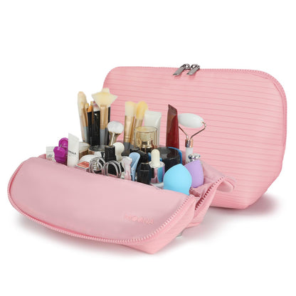 Blush pink Moona Edition compact vegan‑leather makeup bag