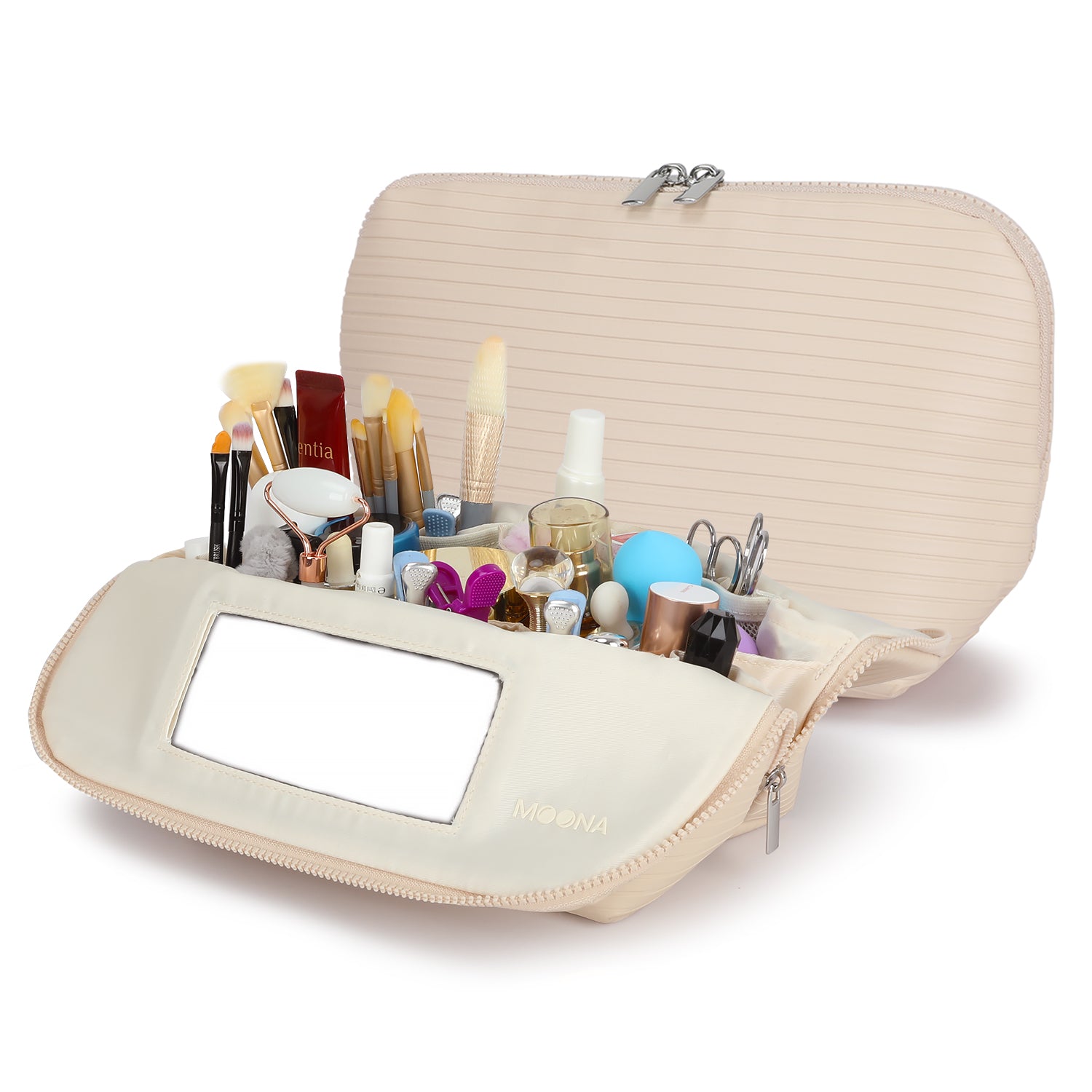 Sandstone Moona Everyday vegan‑leather makeup bag with integrated mirror