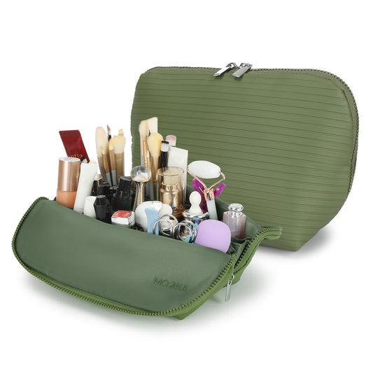 Sage green Moona Edition compact vegan‑leather makeup bag